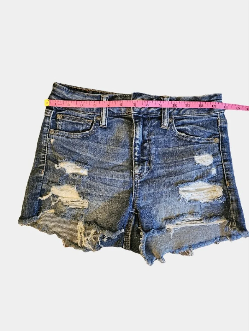 American Eagle Dark Wash Distressed Cut-Off Denim Shorts Size 4 - Picture 4 of 9